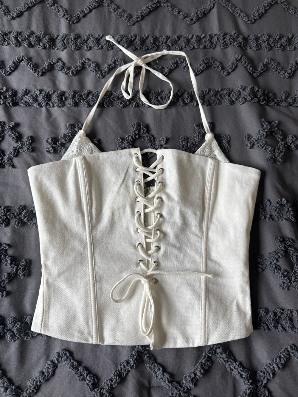 White Fox Boutique White Lace-Up Halter Corset Camisole